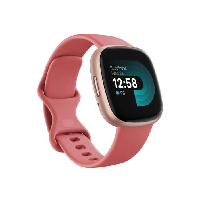 Fitbit Versa 4  Leichte wasserdichte Health- und Fitness-Smartwatch mit integriertem HR Sensor, Amoled Screen (NFC) und integriertem GPS - Pink Sand / Copper Rose Aluminum (Vorverkauf: Auslieferung 29.09.22)
