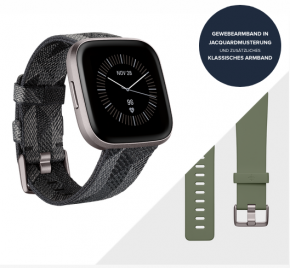 Fitbit Versa 2 Special Edition - Leichte wasserdichte Health- und Fitness-Smartwatch mit integriertem HR Sensor und Amoled Screen (NFC) - Smoke Woven