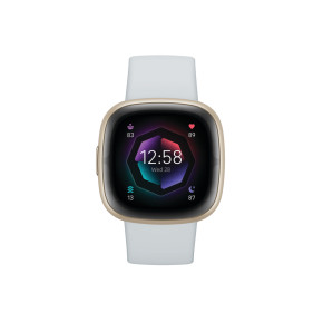 Fitbit Sense 2 Wasserdichte Health- und Fitness-Smartwatch mit integriertem HR Sensor und Amoled Screen (NFC), integriertem GPS, Gyroskop - Blue Mist/Soft Gold Aluminium