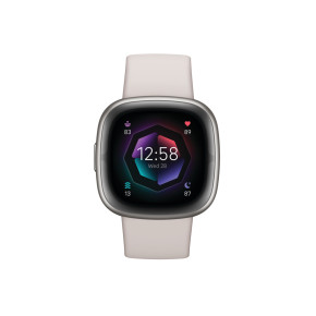 Fitbit Sense 2 Wasserdichte Health- und Fitness-Smartwatch mit integriertem HR Sensor und Amoled Screen (NFC), integriertem GPS, Gyroskop - Shadow White/Platinum Aluminium