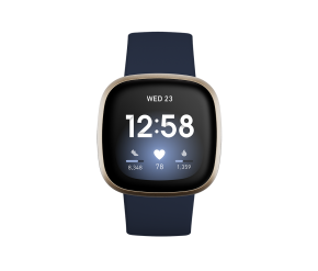 Fitbit Versa 3 - Orologio intelligente leggero e impermeabile per la salute e il fitness con sensore HR integrato, schermo Amoled Screen (NFC) e GPS integrato - Midnight/Soft Gold Aluminium