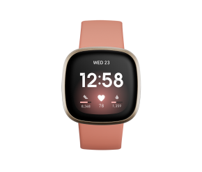 Fitbit Versa 3 - Orologio intelligente leggero e impermeabile per la salute e il fitness con sensore HR integrato, schermo Amoled Screen (NFC) e GPS integrato - Argilla rosa/alluminio oro zecchino