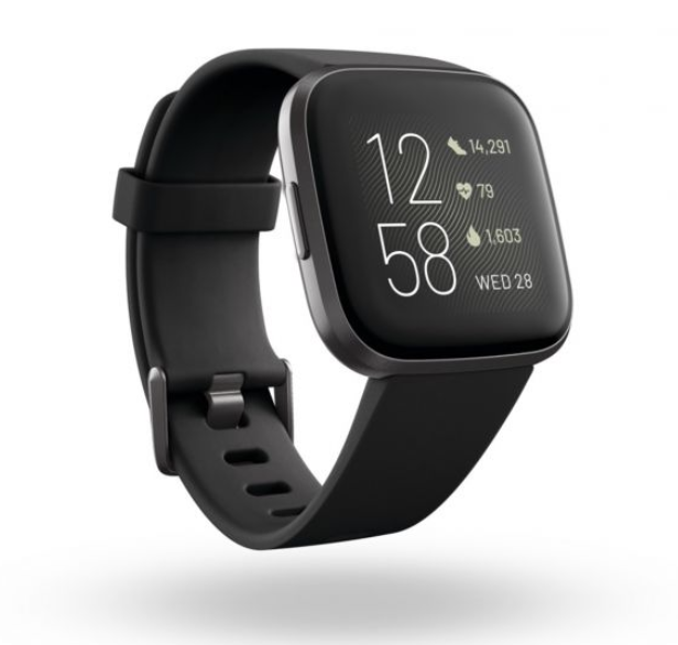 Fitbit Versa 2 - Montre connectée forme et bien-être légère, étanche qui intègre un suivi continu de la fréquence cardiaque et écran AMOLED - Noir / aluminium carbone