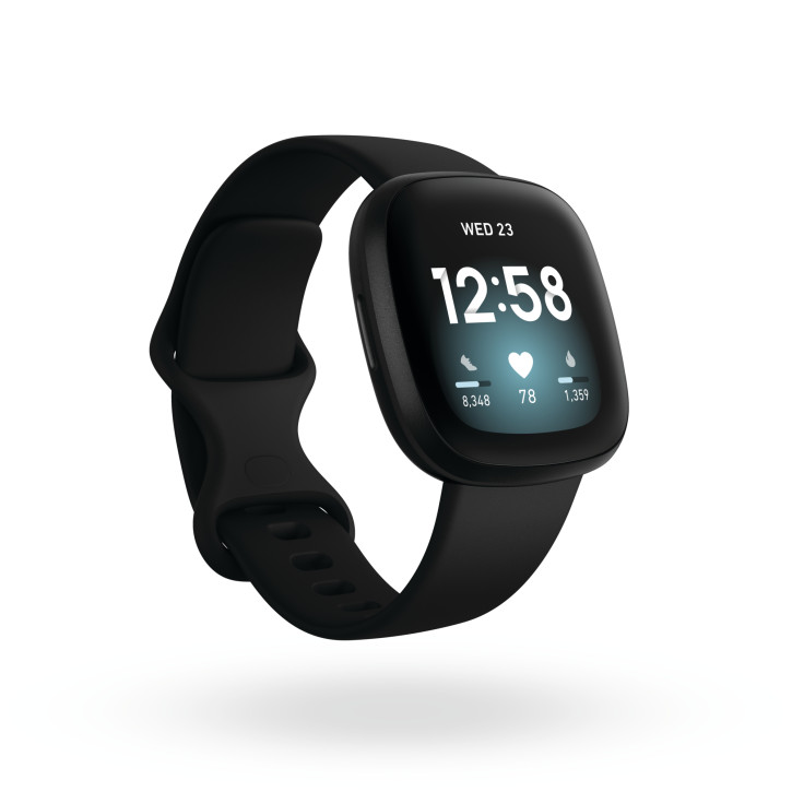 Fitbit Versa 3 - Montre de santé et de fitness légère et étanche avec capteur RH intégré, écran tactile (NFC) et GPS intégré - Noir/Alu noir