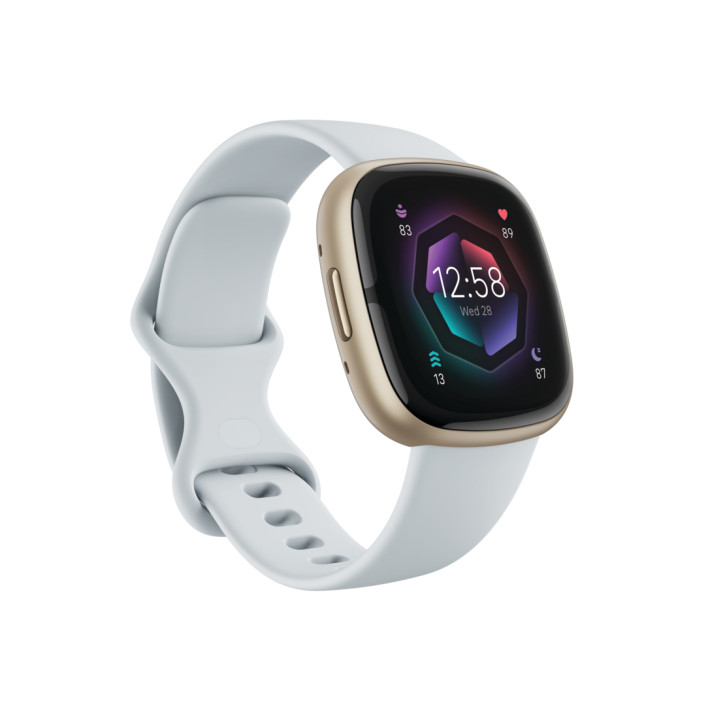 Fitbit Sense 2 Wasserdichte Health- und Fitness-Smartwatch mit integriertem HR Sensor und Amoled Screen (NFC), integriertem GPS, Gyroskop - Blue Mist/Soft Gold Aluminium