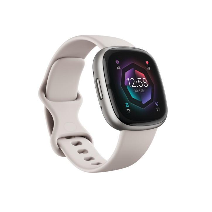 Fitbit Sense 2 Wasserdichte Health- und Fitness-Smartwatch mit integriertem HR Sensor und Amoled Screen (NFC), integriertem GPS, Gyroskop - Shadow White/Platinum Aluminium