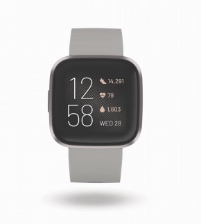 Fitbit Versa 2 - Leichte wasserdichte Health- und Fitness-Smartwatch mit integriertem HR Sensor und Amoled Screen - Stone / Mist Grey
