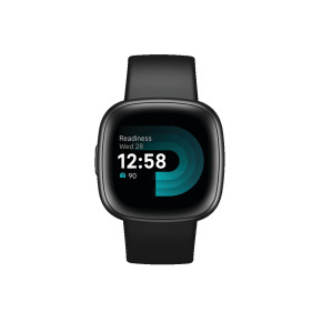 Fitbit Versa 4  Leichte wasserdichte Health- und Fitness-Smartwatch mit integriertem HR Sensor, Amoled Screen (NFC) und integriertem GPS - Black/Graphite Aluminum (Vorverkauf: Auslieferung 29.09.22)