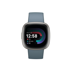 Fitbit Versa 4  Leichte wasserdichte Health- und Fitness-Smartwatch mit integriertem HR Sensor, Amoled Screen (NFC) und integriertem GPS - Blue/Platinum Aluminum (Vorverkauf: Auslieferung 29.09.22)