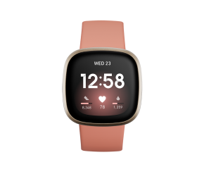 Fitbit Versa 3 - Leichte wasserdichte Health- und Fitness-Smartwatch mit integriertem HR Sensor, Amoled Screen (NFC) und integriertem GPS - Pink Clay/Soft Gold Aluminium